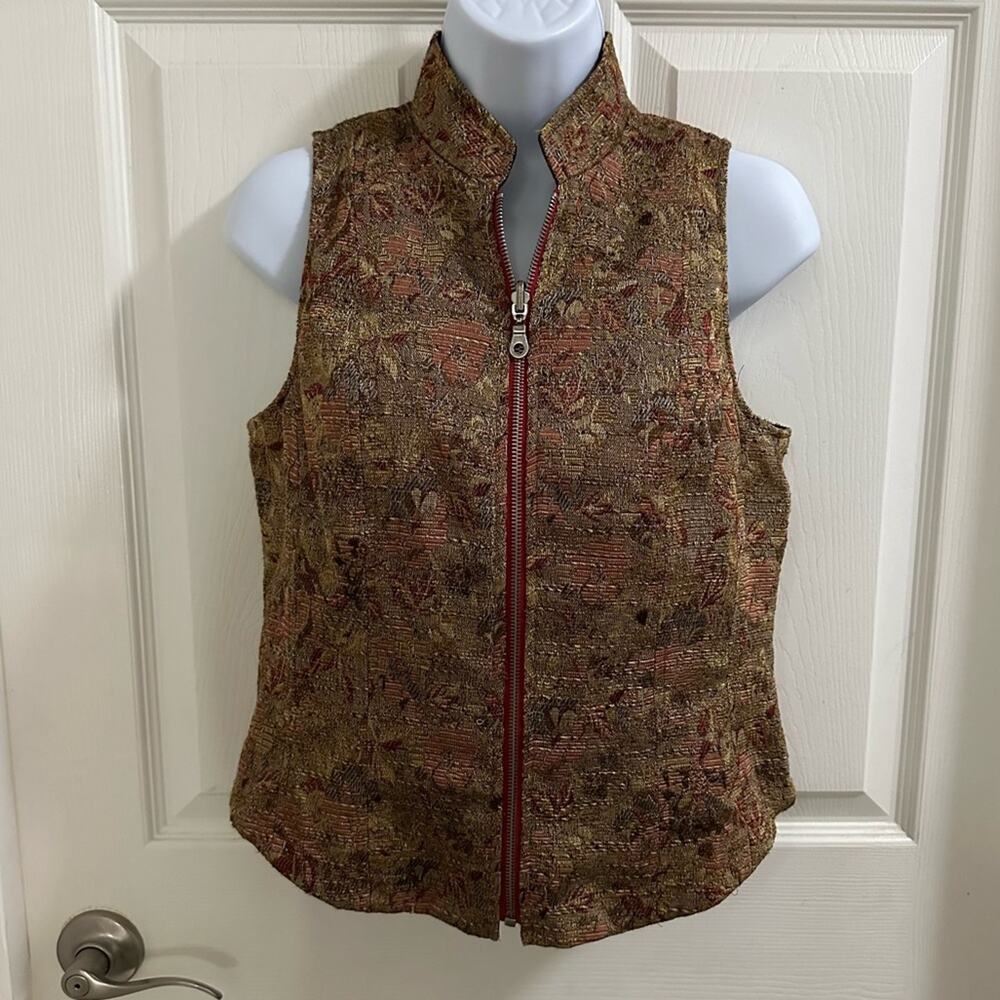 YANSI FUGEL Fully Reversible Sleeveless Zip-up Vest Women’s size Small Brown Red